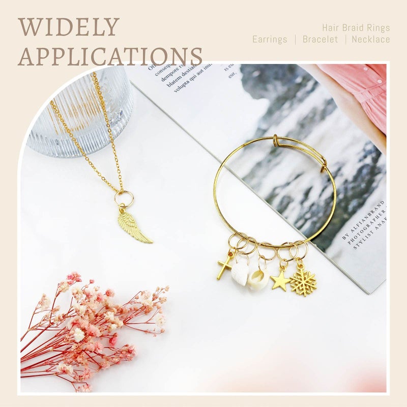 JIALEEY Hair Braid Rings, 50PCS Hair Loops Clips Gold Ring Shell Leaves Star Conch Snowflake Pendant Charms Set Hair Clip Headband Accessories - Image 5