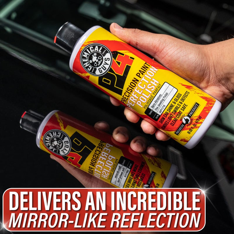 Chemical Guys C4 & P4 Clear Cut Correction Compound and Precision Paint Perfection Polish Combo - Removes Scratches, Swirls, Towel Marks, and Etching, Restores Gloss, Polishing Kit - 2 x 16 oz - Image 5