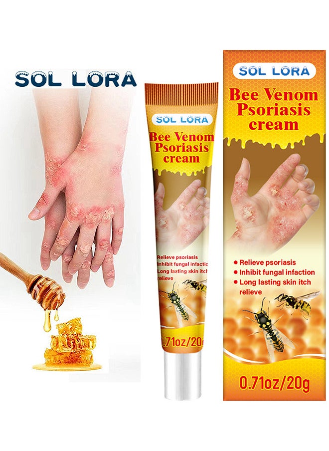 SOL LORA - Bee Venom Psoriasis Cream, New Zealand Bee Venom Professional Psoriasis Cream For Itchy Skin Fast Relief Cream For Face And Body, Soothing And Moisturizing Psoriasis Cream 20G - Image 1