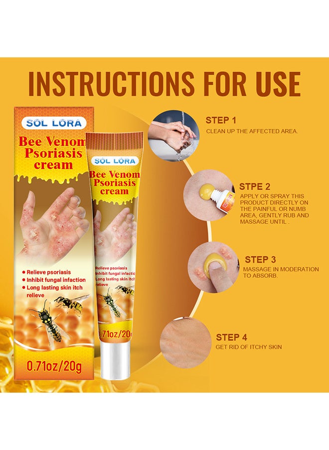 SOL LORA - Bee Venom Psoriasis Cream, New Zealand Bee Venom Professional Psoriasis Cream For Itchy Skin Fast Relief Cream For Face And Body, Soothing And Moisturizing Psoriasis Cream 20G - Image 1