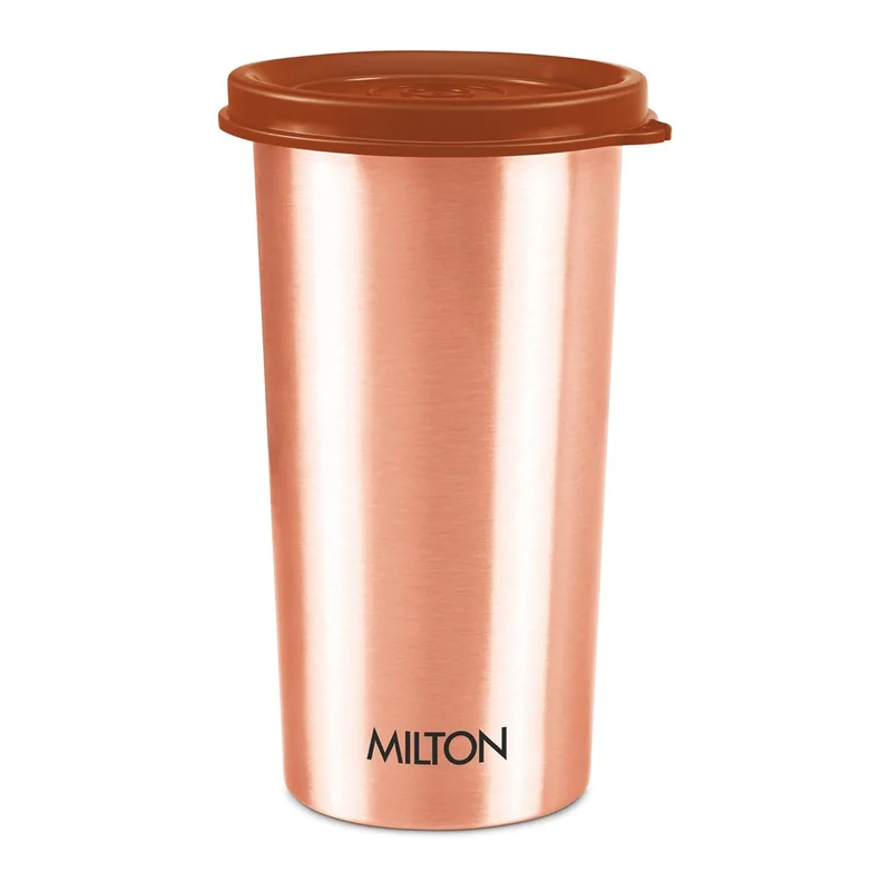 Milton Milton Copper Drinking Water Tumbler with Lid, 1 Piece, 480 ml, Copper | 100% Leak Proof | Office | Gym | Yoga | Home | Kitchen | Hiking | Treking | Travel Tumbler