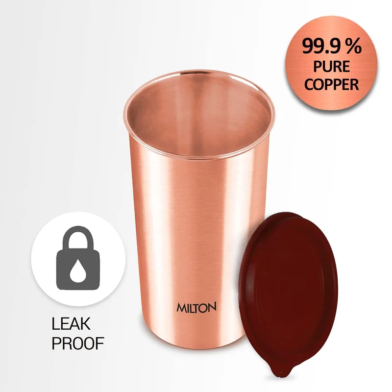 Milton Milton Copper Drinking Water Tumbler with Lid, 1 Piece, 480 ml, Copper | 100% Leak Proof | Office | Gym | Yoga | Home | Kitchen | Hiking | Treking | Travel Tumbler