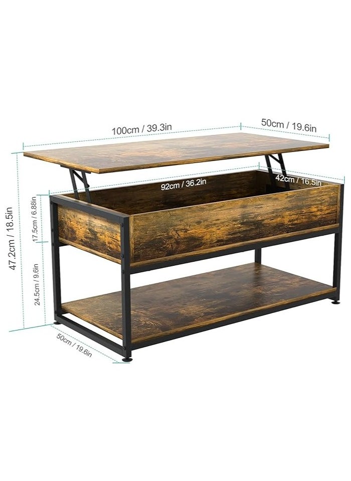 Lift Top Coffee Table, Pop Up Storage, Open Shelf Rising Center, End Table for Living Room Reception (Black Brown)
