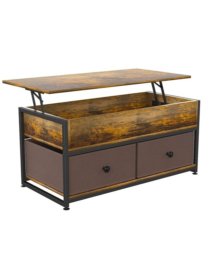 Lift Top Coffee Table, Pop Up Storage, Open Shelf Rising Center, End Table for Living Room Reception (Black Brown)