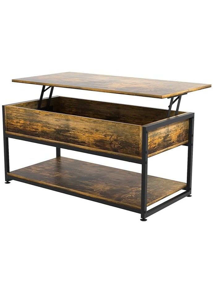 Lift Top Coffee Table, Pop Up Storage, Open Shelf Rising Center, End Table for Living Room Reception (Black Brown)