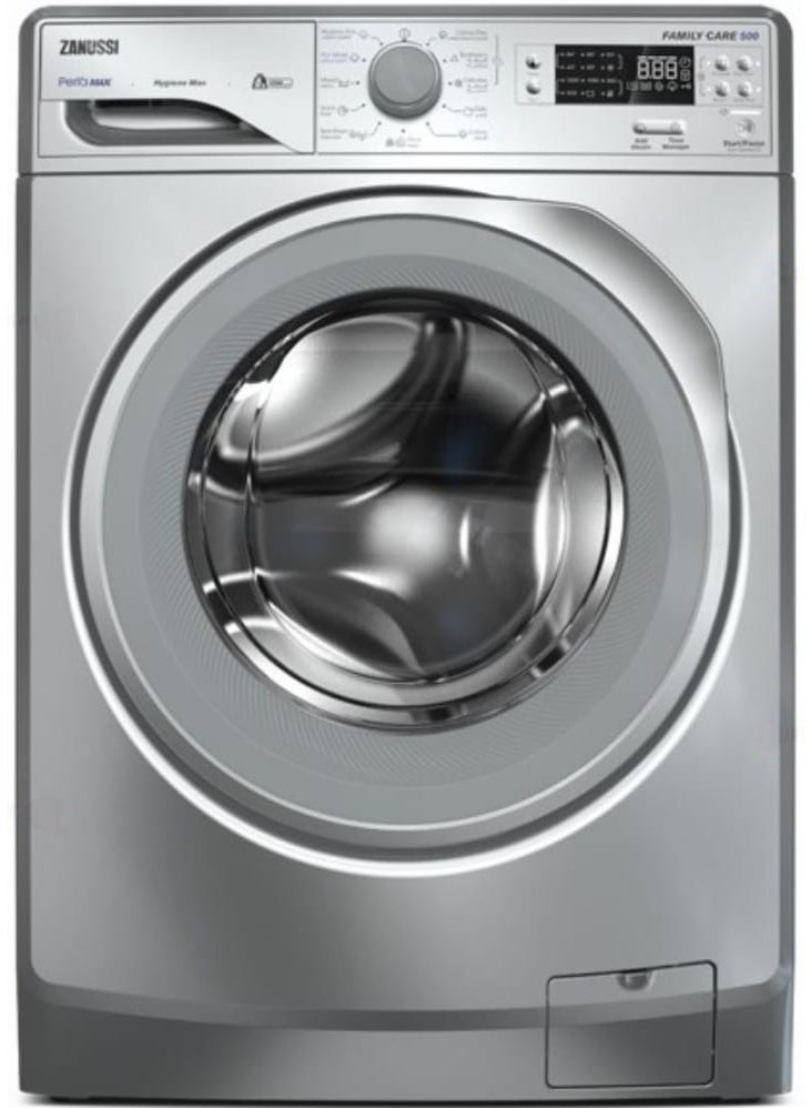 زانوسي غسالة ملابس أوتوماتيكية (PERLAMAX)، تحميل أمامي (إصدار جديد)، برامج متعددة رقمية، بخار برو وايت، 8 كجم، لون فضي مع باب رمادي - ZWF8240SV5