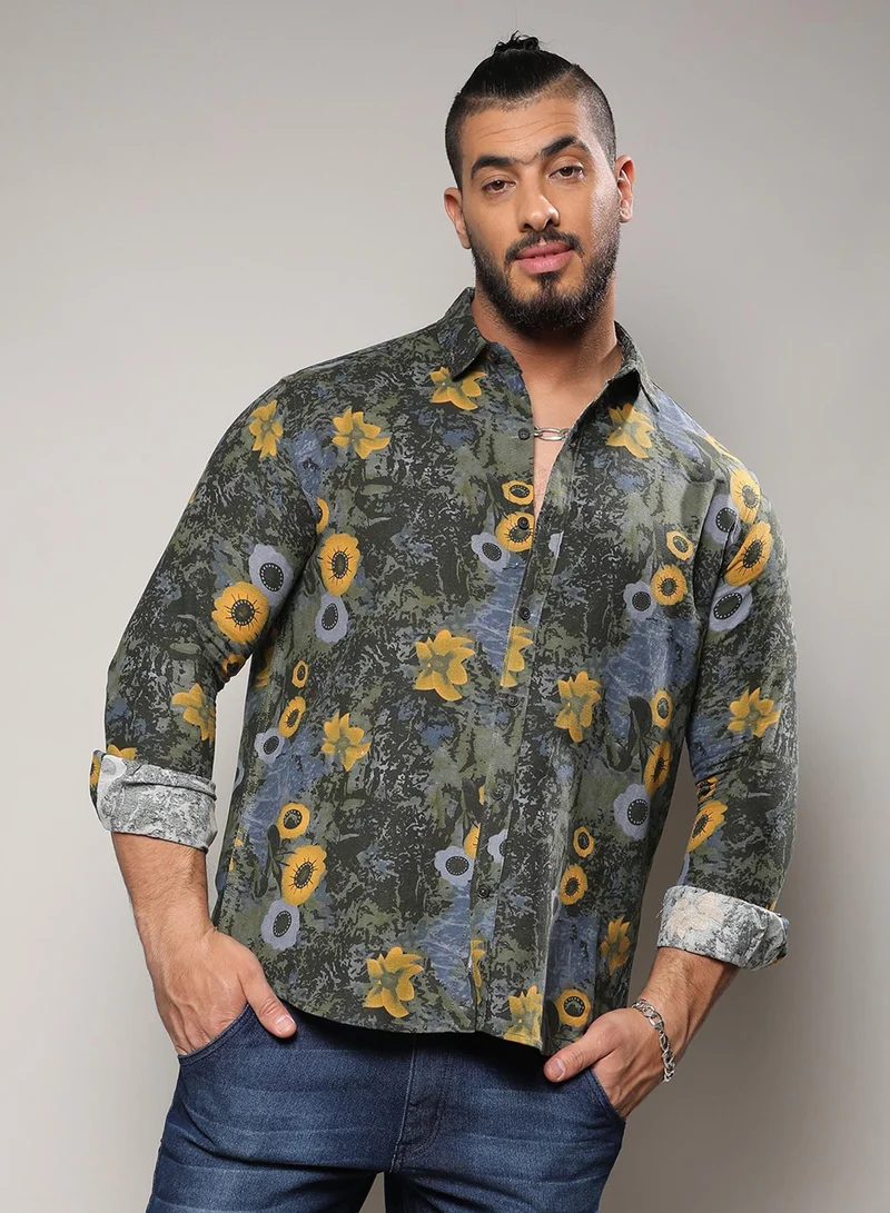 Instafab Plus Instafab Plus Men's Multicolour Botanical Abstract Shirt For Casual Wear | Spread Collar | Long Sleeve | Button Closure | Cotton Shirt Crafted With Comfort Fit For Everyday Wear