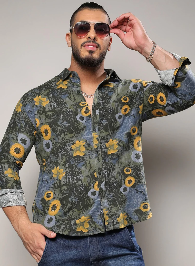 Instafab Plus Instafab Plus Men's Multicolour Botanical Abstract Shirt For Casual Wear | Spread Collar | Long Sleeve | Button Closure | Cotton Shirt Crafted With Comfort Fit For Everyday Wear