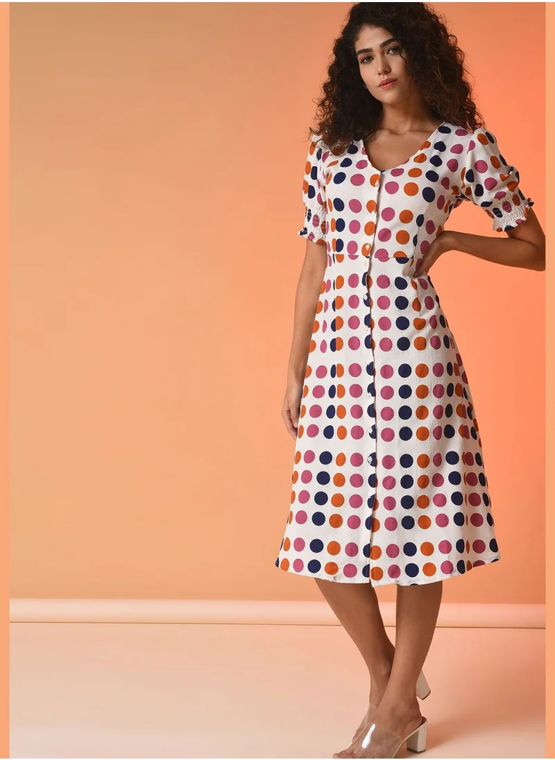 Campus Sutra Polka Dot Midi Dress