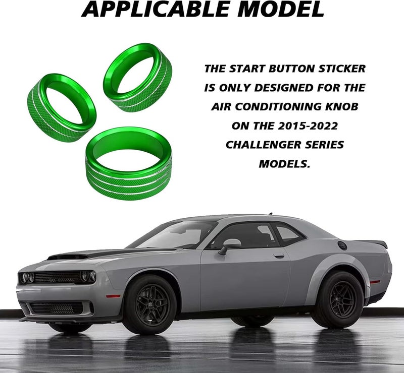 UZZH 3PCS AC Air Conditioner Switch Button Knob Cover, Car Interior Decor Accessories Radio Volume Control Knob Decals for Dodge Challenger Jeep Grand Cherokee Charger Durango Journey Chrysler (Green) - Image 5