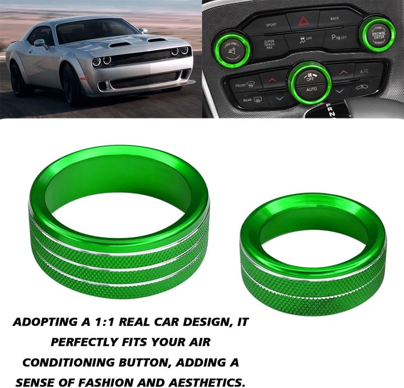 UZZH 3PCS AC Air Conditioner Switch Button Knob Cover, Car Interior Decor Accessories Radio Volume Control Knob Decals for Dodge Challenger Jeep Grand Cherokee Charger Durango Journey Chrysler (Green) - Image 3