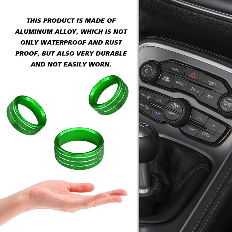UZZH 3PCS AC Air Conditioner Switch Button Knob Cover, Car Interior Decor Accessories Radio Volume Control Knob Decals for Dodge Challenger Jeep Grand Cherokee Charger Durango Journey Chrysler (Green) - Image 4