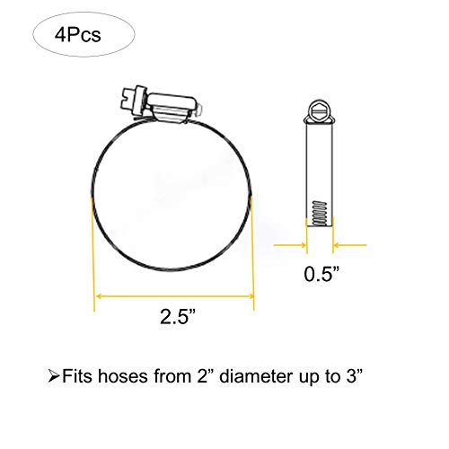 EesTeck 4Pcs 2.5" Adjustable 304 Stainless Steel Duct Clamps Clamp Pipe Clamp Air Ducting Clamp worm drive hose clamps （ 52mm-76mm, For 2.5" Hose) - Image 5