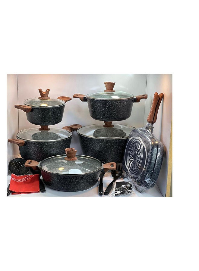 19-Piece Non Stick Granite Cookware Set 20/24/28/32Cm Casserole, 28Cm Shallow Casserole-32cm double fry pan- Pfoa Free