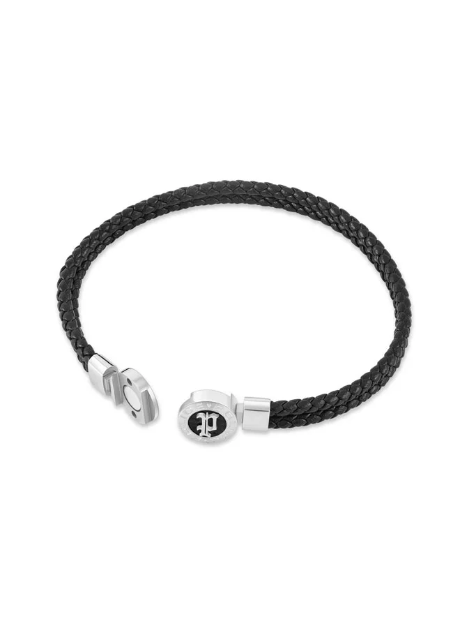 Police Black/Silver Infiniti Black Braided Leather Bracelet for Men for Men | Best Price UAE