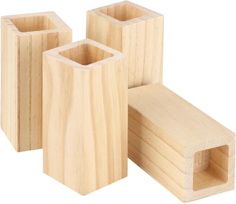 4 Pcs Wooden Bed Risers, 4 in Square Furniture Risers Blocks, Heavy-Duty Lifters for Couch Chair Cabinet Dresser, Substantial Slot for Secure Support, Added Height & Easy Cleaning - Image 1