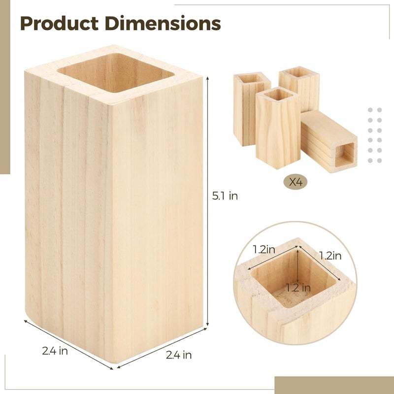 4 Pcs Wooden Bed Risers, 4 in Square Furniture Risers Blocks, Heavy-Duty Lifters for Couch Chair Cabinet Dresser, Substantial Slot for Secure Support, Added Height & Easy Cleaning - Image 5