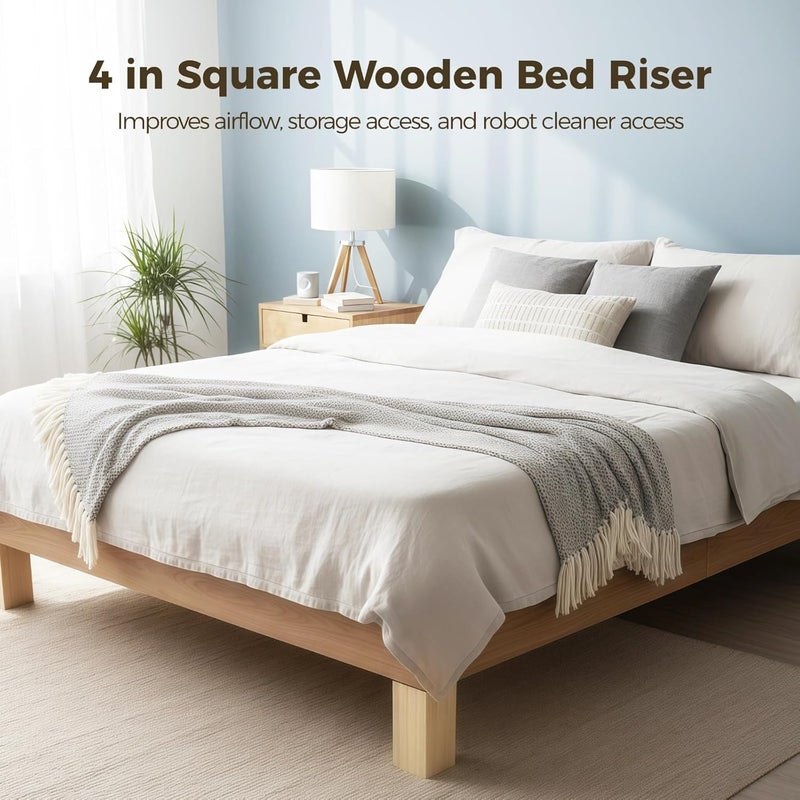 4 Pcs Wooden Bed Risers, 4 in Square Furniture Risers Blocks, Heavy-Duty Lifters for Couch Chair Cabinet Dresser, Substantial Slot for Secure Support, Added Height & Easy Cleaning - Image 2