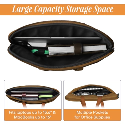 Protecta Grace Office Laptop Messenger Bag for Men and Women Canvas Look Laptop Briefcase Water Repellent Padded Laptop Messenger Sleeve Bag 15.6 Inch Ideal for Office & Work in Color Khaki - Image 4