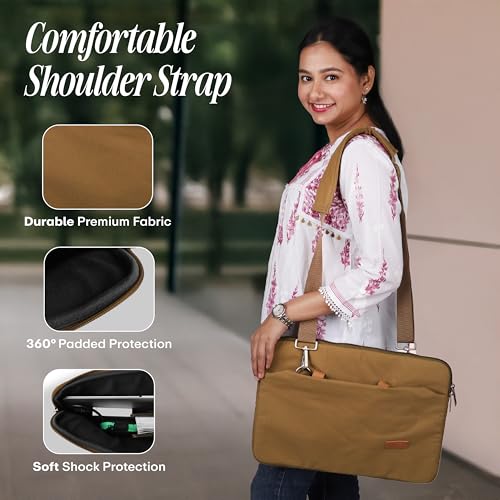 Protecta Grace Office Laptop Messenger Bag for Men and Women Canvas Look Laptop Briefcase Water Repellent Padded Laptop Messenger Sleeve Bag 15.6 Inch Ideal for Office & Work in Color Khaki - Image 3