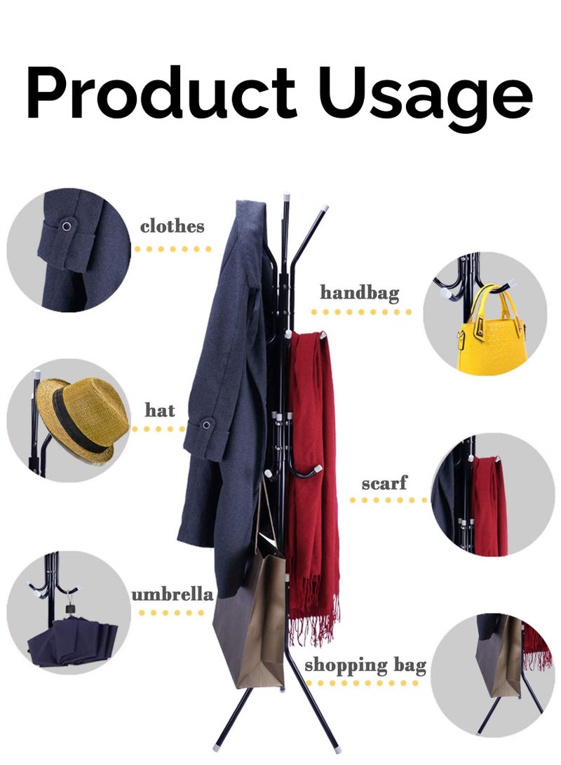 Toshionics 3 Tier Multi-Functional Metal Coat Rack With 12 Hooks Mind Reader Hanger Free Standing Hat Hanger Handbags Scarf Umbrella Jacket Clothes Tree Stand Jacket Storage For Entryway Hallway Bedroom Office - Image 2