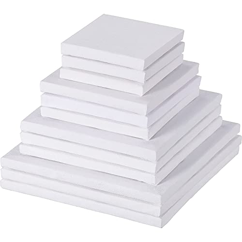 Hestya Assorted Mini Stretched Canvas - 12 Pcs, Small Square Paint Canvas for Christmas Craft (3/4/5/6 Inches) - Image 1