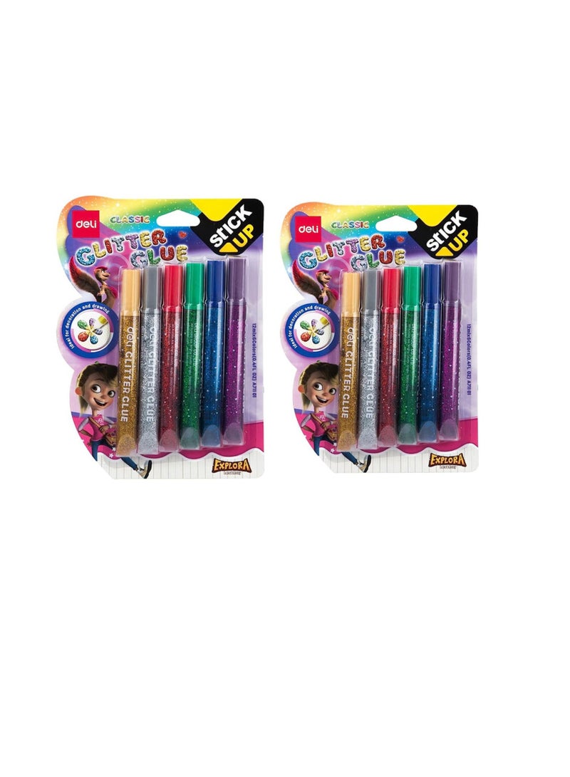 deli  Classic Glitter Glue 12ml (Set of 6 Color) 12 pcs - Image 1