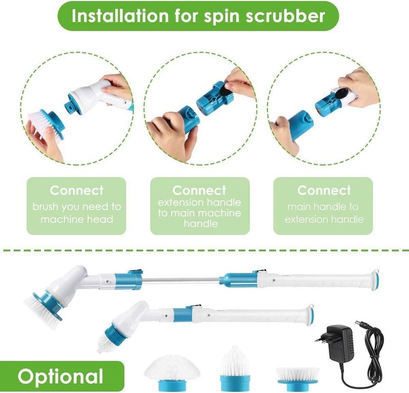 KASTWAVE Electric Spin Scrubber, Adjustable Extension Handle Cordless Cleaning Brush, Power Shower Scrubber with 3 Rotating Brush Heads, Rechargeable Multi-Purpose Scrubber for Bathroom Tub, Floor - Image 4