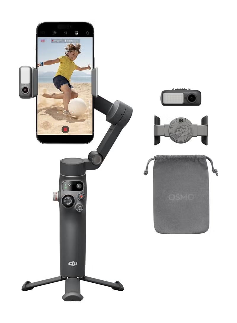 دي جي آي مثبت DJI Osmo Mobile 7P Gimbal لأجهزة iPhone وAndroid، تتبع أصلي، إضاءة، مثبت ثلاثي المحاور للهاتف، تشغيل سريع، تحرير بلمسة واحدة، قضيب تمديد مدمج وحامل ثلاثي القوائم، استخدام لمدة 10 ساعات، شحن الهاتف - Image 1