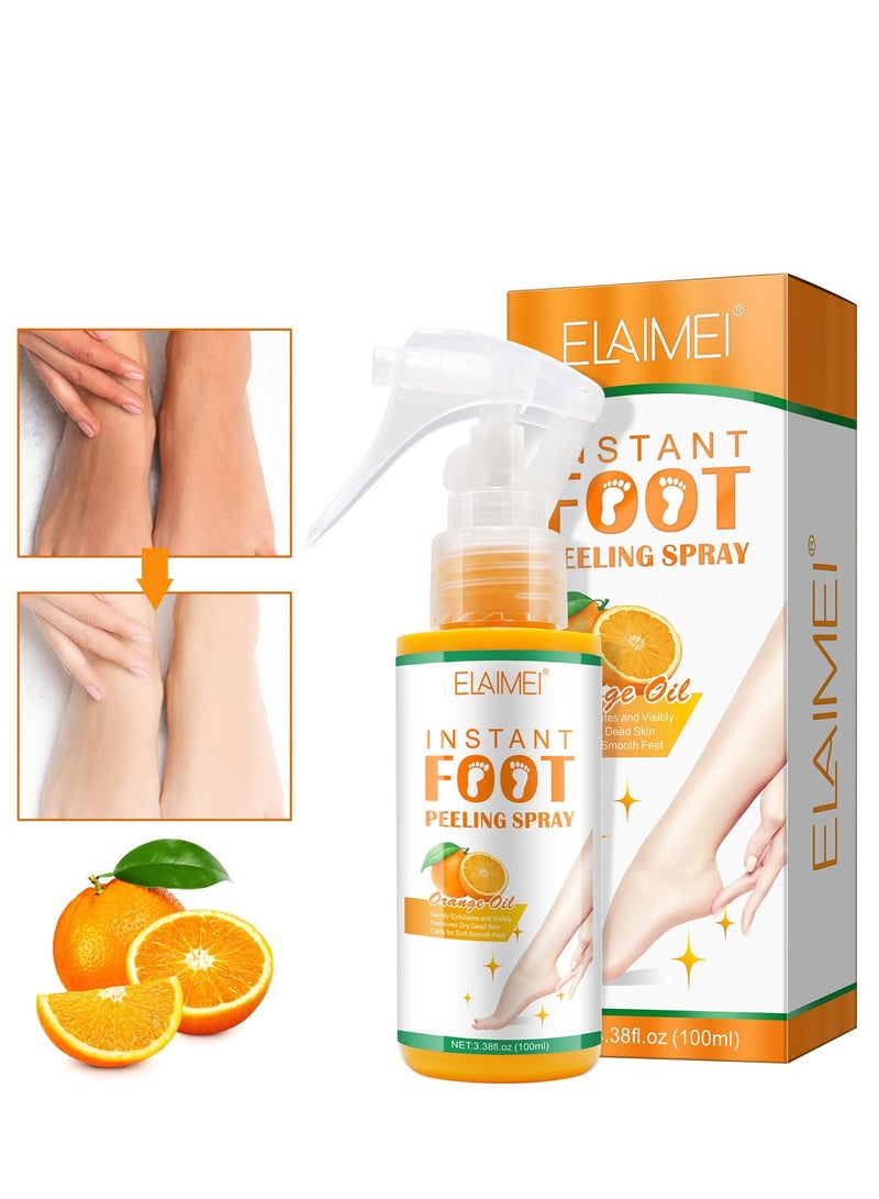 Elaimei Fashion Base Foot Spray Foot Peel Spray Quickly Callus Removal 100mL Foot Peeling Spray for Cracked Foot Dead Skin Foot Care (Orange 100mL)  - Image 1