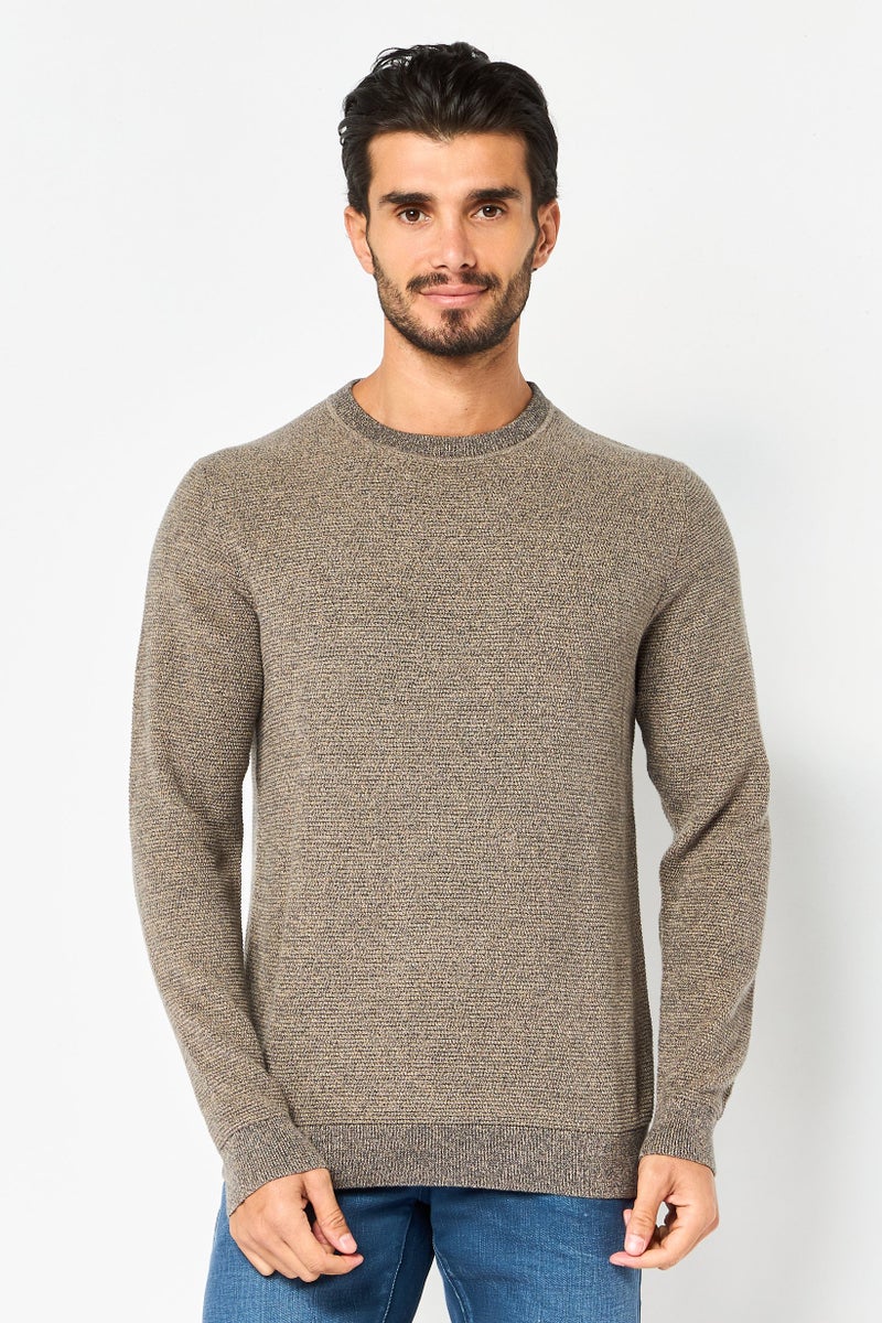 Selected Homme Men Crew Neck Textured Long Sleeve Sweater, Grey - Image 1