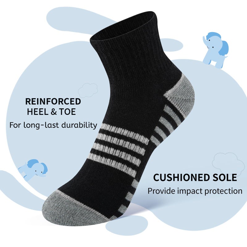 Comfoex Boys Socks 4-6 6-8 8-10 Years Old Athletic Quarter Ankle Sports Socks With Cushioned Sole 6 Pairs - Image 3
