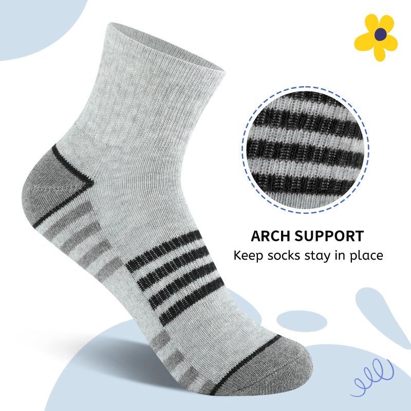 Comfoex Boys Socks 4-6 6-8 8-10 Years Old Athletic Quarter Ankle Sports Socks With Cushioned Sole 6 Pairs - Image 4