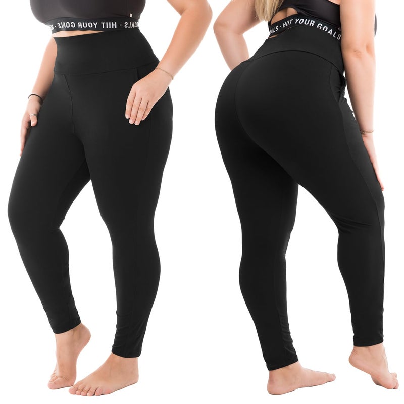 Walifrey Plus Size Leggings with Pockets for Women, High Waist Opaque Tummy Control Leggings Black XXL - Image 2