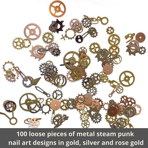 VictorieLei Steam Punk Encapsulated Nail Art Gear Cogs Nail Charms, 100 Pieces, Steampunk 3D Metal Decal Art Rose Gold and Silver or Tips, Acrylic, Gels and Decorations - Image 2