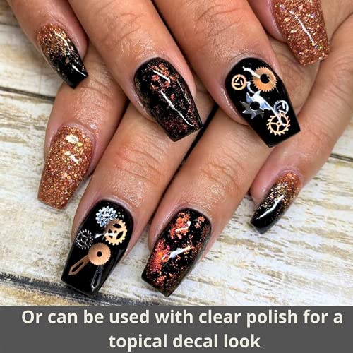 VictorieLei Steam Punk Encapsulated Nail Art Gear Cogs Nail Charms, 100 Pieces, Steampunk 3D Metal Decal Art Rose Gold and Silver or Tips, Acrylic, Gels and Decorations - Image 5