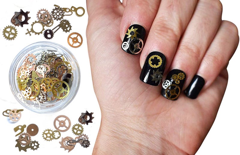 VictorieLei Steam Punk Encapsulated Nail Art Gear Cogs Nail Charms, 100 Pieces, Steampunk 3D Metal Decal Art Rose Gold and Silver or Tips, Acrylic, Gels and Decorations - Image 1