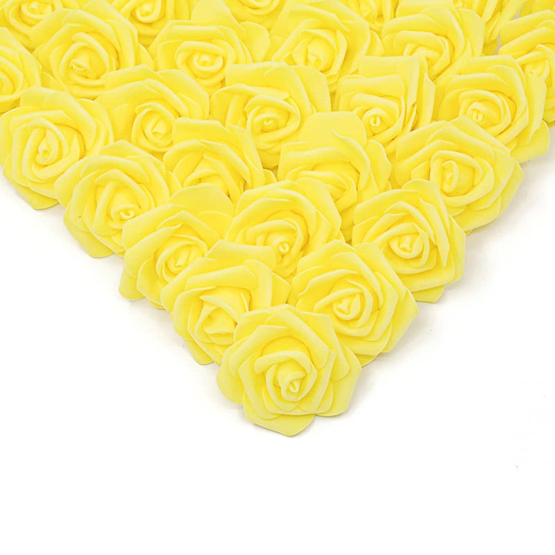 IPOPU 100 Pcs Artificial Rose Flower Heads Real Looking Yellow Foam Fake Roses for DIY Wedding Baby Shower Centerpieces Arrangements Party Tables Home Decorations Yellow 1 Stemless