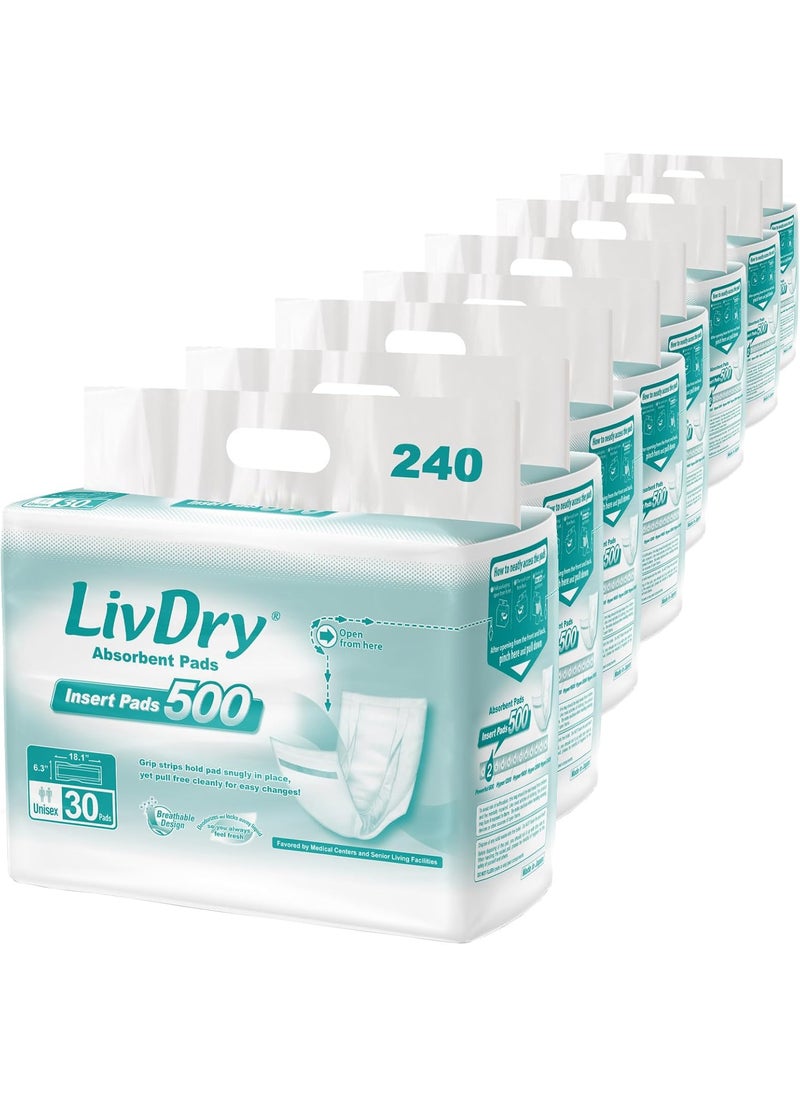 LIVDRY LivDry Incontinence Pad Insert Long Length, Protection for Men and Women, Extra Absorbency with Odor Control (240 Count) 