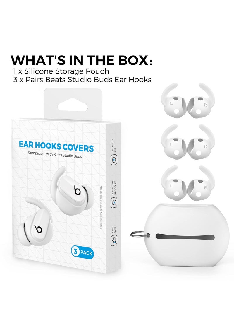 KASTWAVE - Anti-Slip Ear Covers Silicone Accessories, 3 Pairs Beats Studio Buds Ear Hooks, (Not Fit in The Charging Case) Compatible with New Beats Studio Buds 2021 (White) - Image 1