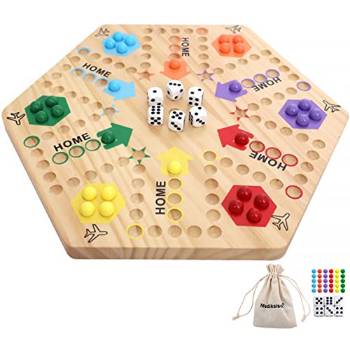 Medikaison Original Marble Game Wahoo Board Game Double Sided Painted Wooden Fast Track Board Game for 6 and 4 Players 6 Colors 24 Marbles 6 Dice for Family Friends - Image 1
