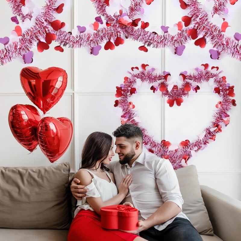 Sakayo 50 Ft Valentines Heart Tinsel Garland Decorations, Valentines Day Red Pink White Metallic Garland Valentine's Day Decorations for Home Indoor Outdoor Wedding Hanging Valentines Day Decor - Image 4