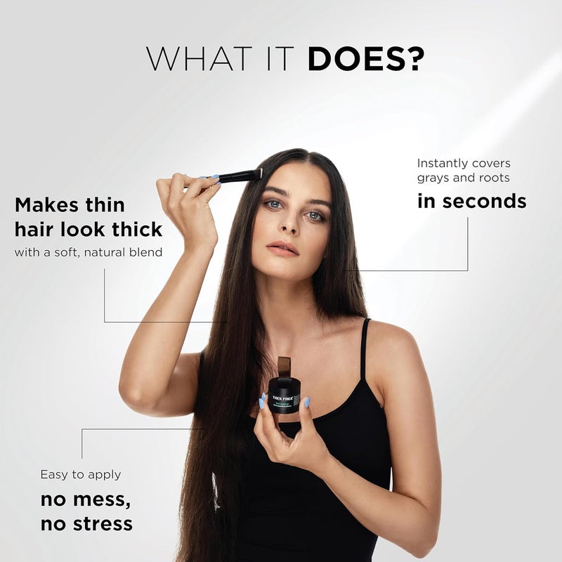 Thick Fiber بودرة تغطية الجذور THICK FIBER لتغطية الرأس الأصلع الرقيق مقاومة للماء والعرق مسحوق شعر للنساء ذوات الشعر الرقيق تشمل فرشاة 4 جرام - Image 2