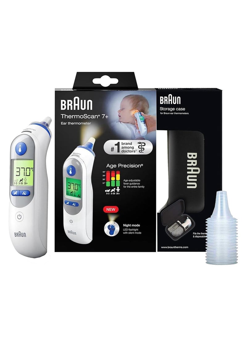 BRAUN IRT 6525 Healthcare ThermoScan 7 Ear Thermometer with Age Precision and Color Coded Display, Temperature Screening, Fever, Fast Easy to Use and Night Mode with Free Case - White - Image 2