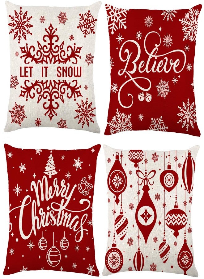 YUJUN 4 Pack Christmas Pillow Covers Decoration,18x18in Buffalo Plaid Farmhouse Red Christmas Winter Throw Pillows Cushion Case Couch Decor for Christmas Home Outdoor Decorations - Image 1