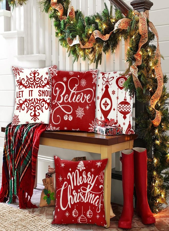 YUJUN 4 Pack Christmas Pillow Covers Decoration,18x18in Buffalo Plaid Farmhouse Red Christmas Winter Throw Pillows Cushion Case Couch Decor for Christmas Home Outdoor Decorations - Image 5