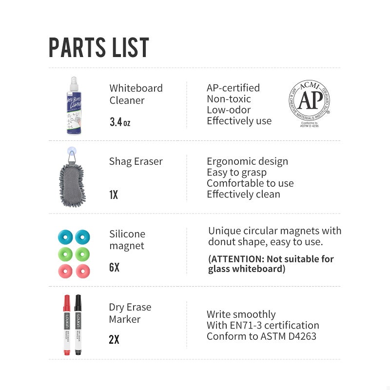 LOUKin Magnetic and Adhesive Marker Holder, Dry Erase Accessory Tray Set (Includes 1 Eraser, 1 Cleaner, 2 Dry Erase Markers and 6 Magnets), Ideal for Office, School or Home Use. - Image 4