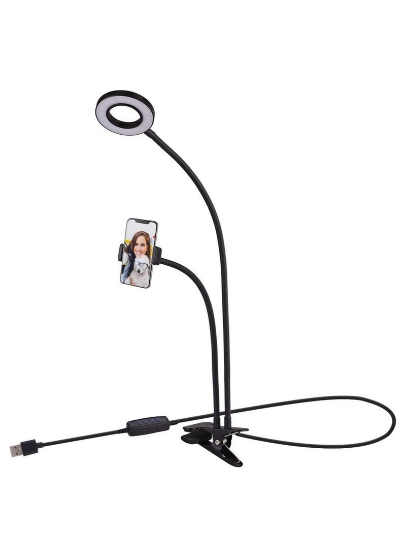 ELTRAZONE Selfie Ring Light with Cell Phone Holder Stand for Live Stream/Makeup, LED Camera Lighting [3-Light Mode] with Flexible Arms Compatible with Cell Phones and Camera  - Image 1