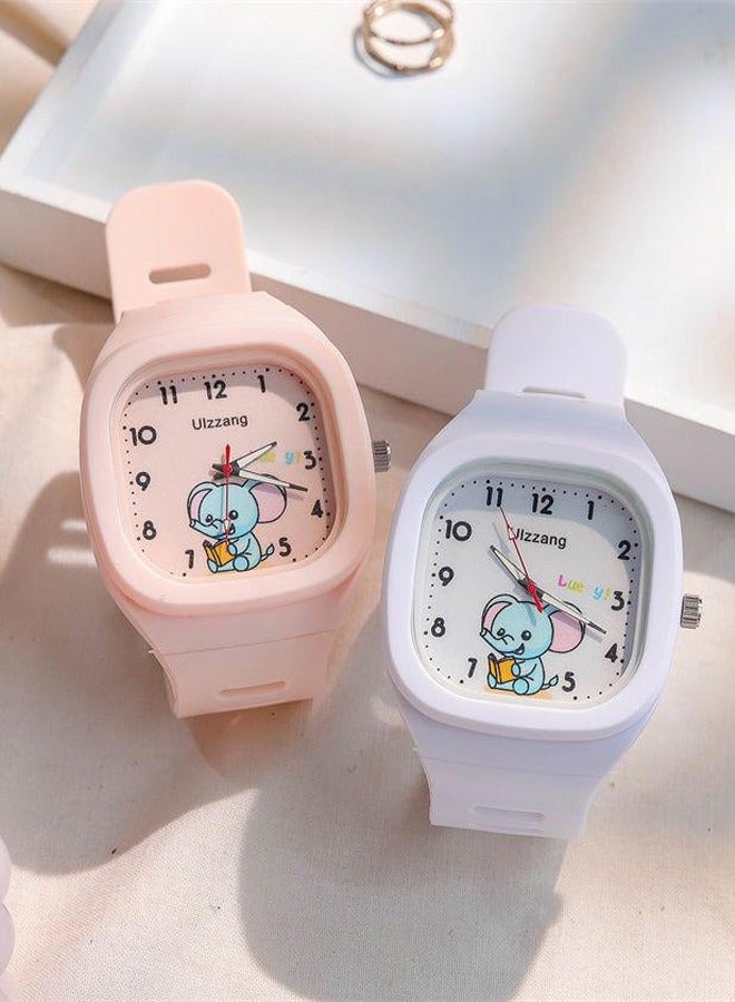 Square Cartoon Stylish Pattern Children's Watch Silicone Strap Suitable for Kids of All Ages Gift Watches Pink  - Image 4