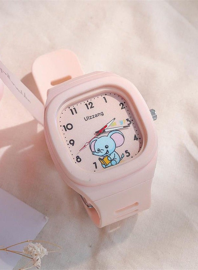 Square Cartoon Stylish Pattern Children's Watch Silicone Strap Suitable for Kids of All Ages Gift Watches Pink  - Image 3